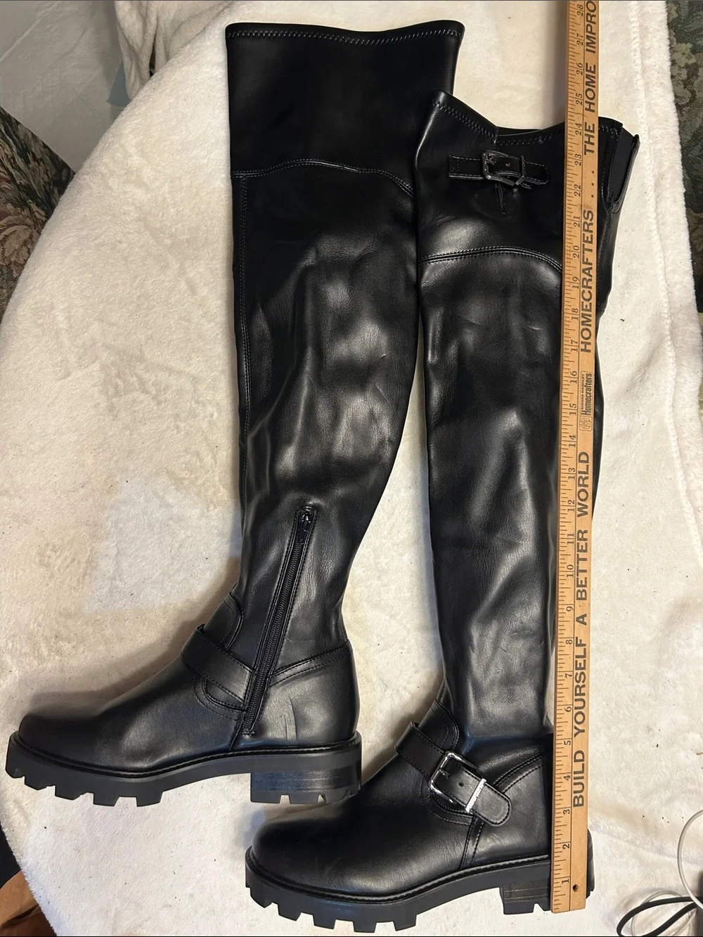 Nine West Black Over-the-Knee Lug Sole Riding Boots with Buckle